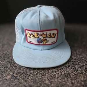 Vintage Pac-Man Midway Trucker Hat Light Blue‎ Mesh Snapback Park Avenue USA